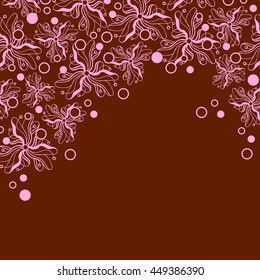 Abstract hand-drawn creative background of stylized flowers in pale pink and brown colors. Vector illustration.