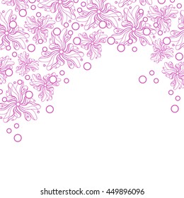 Abstract hand-drawn creative background of stylized flowers in bright purple and white colors. Vector illustration.