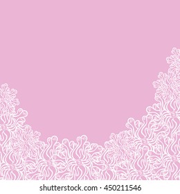 Abstract hand-drawn creative background of stylized flowers in white and pastel pink colors. Vector illustration.