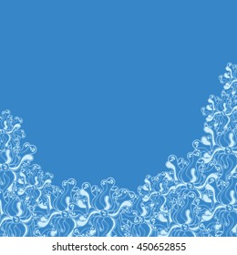 Abstract hand-drawn creative background of stylized flowers in light cyan and sky blue colors. Vector illustration.