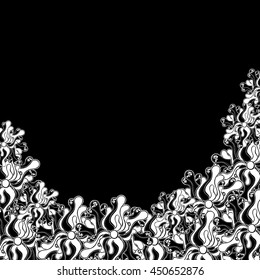 Abstract hand-drawn creative background of stylized flowers in black and white colors. Vector illustration.