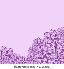 Abstract hand-drawn creative background of stylized flowers in bright violet and pale lilac colors. Vector illustration.