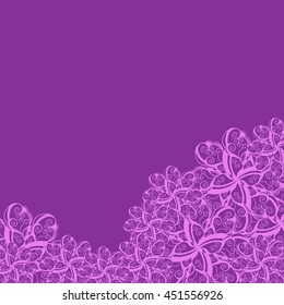 Abstract hand-drawn creative background of stylized flowers in bright violet and magenta colors. Vector illustration.