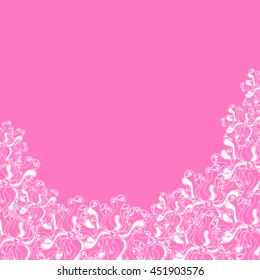Abstract hand-drawn creative background of stylized flowers in pale magenta and white colors. Vector illustration.