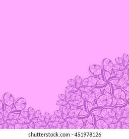 Abstract hand-drawn creative background of stylized flowers in orchid and pale pink colors. Vector illustration.