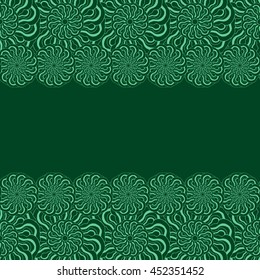 Abstract hand-drawn creative background of stylized flowers in pale jade and dark green colors. Vector illustration.