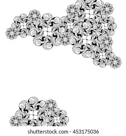 Abstract hand-drawn creative background of stylized flowers in black and white colors. Vector illustration.