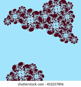 Abstract hand-drawn creative background of stylized flowers in light blue and brown colors. Vector illustration.
