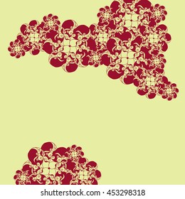 Abstract hand-drawn creative background of stylized flowers in pale yellow and dark red colors. Vector illustration.