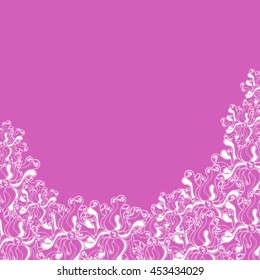 Abstract hand-drawn creative background of stylized flowers in bright purple and white colors. Vector illustration.