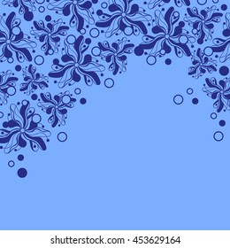 Abstract hand-drawn creative background of stylized flowers in cornflower and cerulean blue colors. Vector illustration.