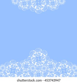 Abstract hand-drawn creative background of stylized flowers in white and light cornflower blue colors. Vector illustration.