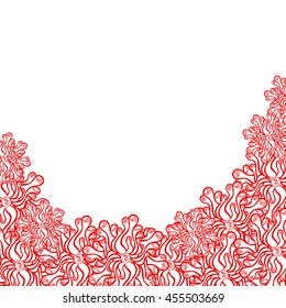 Abstract hand-drawn creative background of stylized flowers in white and bright scarlet colors. Vector illustration.