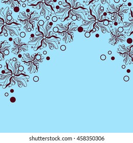 Abstract hand-drawn creative background of stylized flowers in light blue and brown colors. Vector illustration.