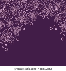 Abstract hand-drawn creative background of stylized flowers in dark violet and pale pink colors. Vector illustration.