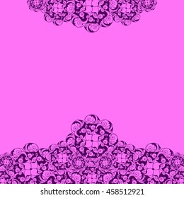Abstract hand-drawn creative background of stylized flowers in dark violet and bright magenta colors. Vector illustration.