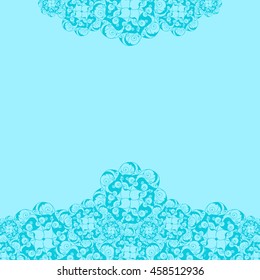 Abstract hand-drawn creative background of stylized flowers in light cyan and bright turquoise colors. Vector illustration.
