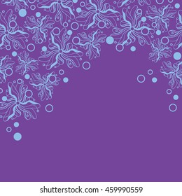 Abstract hand-drawn creative background of stylized flowers in pale cyan and violet colors. Vector illustration.