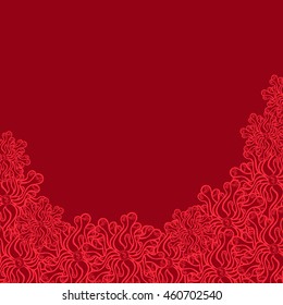 Abstract hand-drawn creative background of stylized flowers in bright red and dark burgundy colors. Vector illustration.