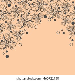 Abstract hand-drawn creative background of stylized flowers in pink-beige and slate gray colors. Vector illustration.