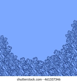 Abstract hand-drawn creative background of stylized flowers in cornflower and cerulean blue colors. Vector illustration.