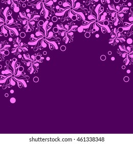 Abstract hand-drawn creative background of stylized flowers in dark violet and bright magenta colors. Vector illustration.