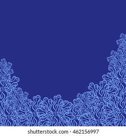 Abstract hand-drawn creative background of stylized flowers in cornflower and cerulean blue colors. Vector illustration.