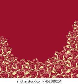 Abstract hand-drawn creative background of stylized flowers in pale yellow and dark red colors. Vector illustration.