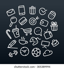 Abstract hand-drawn doodle icons set. Vector design elements