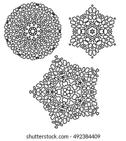 Abstract hand-drawn doodle. Doodle like a abstract star or flower. Three samples of doodle star