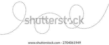 Abstract Hand-Drawn Dotted Line Collection. Dotted Spiral Curve Line. Hand Sketched Curly Border. Curly dotted line. Long dashed hand drawn squiggle. Vector illustration.