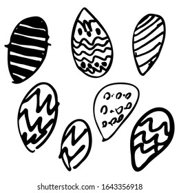 Abstract hand-drawn easter eggs. Kids doodles for prints, cards.