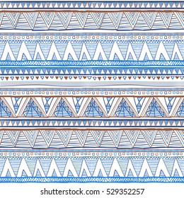 Abstract hand-drawn ethnic pattern, tribal background. Vector. Ethnic seamless blue art