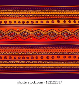 Abstract hand-drawn ethno pattern, tribal background. Pattern can be used for wallpaper, web page background, others. Bright vector tribal texture.