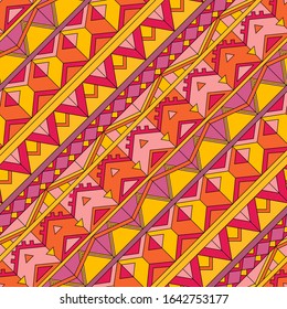 Abstract hand-drawn ethno pattern, tribal background. Pattern can be used for wallpaper, web page background, others. Bright vector tribal texture.