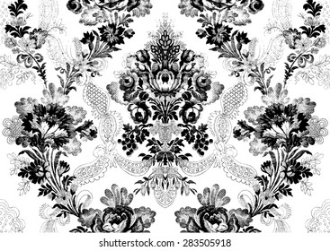 Abstract hand-drawn floral seamless pattern, Victorian vintage background. Floral print  for wallpaper, textile, pattern fills, web page background, surface textures, packaging, and invitations