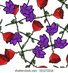 Abstract hand-drawn floral seamless pattern.