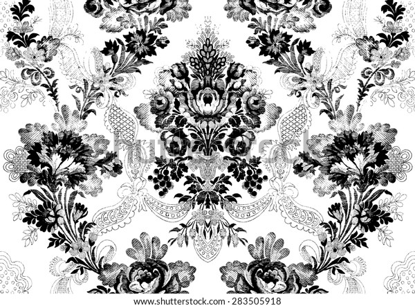 Abstract hand-drawn floral seamless pattern, Victorian vintage background. Floral print for wallpaper, textile, pattern fills, web page background, surface textures, packaging, and invitations