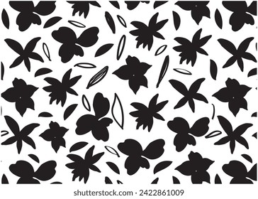  Abstract hand-drawn flowers and leaves pattern. Vector ink brush texture.fashionable template,fabric for desing.