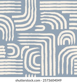 Abstract Hand-Drawn Geometric Pattern in Earthy Blue Tones for Modern Textile and Wallpaper Design.