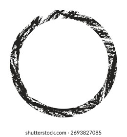 Abstrato desenhado à mão quadro de círculo grunge. Gráfico de borda de textura de carvão ou giz áspero e angustiado. Elemento perfeito para logotipos, efeitos de carimbo e realce.
