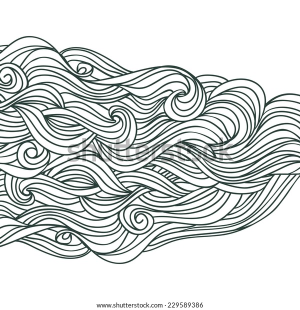 白黒の波と抽象的な手描きの髪型 ベクターイラスト のベクター画像素材 ロイヤリティフリー
