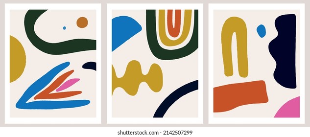 Abstract Hand-Drawn Illustration Modern Cute Rainbow Shapes Vector Set Art Posters