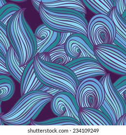 Abstract hand-drawn lines and waves seamless pattern Blue and purple. 