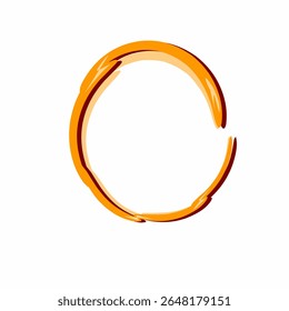 Um contorno de círculo vermelho e laranja desenhado à mão, abstrato, com uma forma irregular e incompleta, sobre um fundo branco