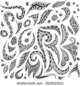 Abstract Hand-Drawn Ornament Lace Pattern. Pattern Can be Used for Wallpaper, Web Page Background, Wrapping Paper. Hand Drawn Paisley Flowers, Leaves, Dots