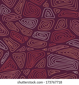 Abstract Hand-drawn Ornamental Pattern. Stylized Seamless texture with swirls and curves. Dark Red Brown and White Pattern for decoration or background.