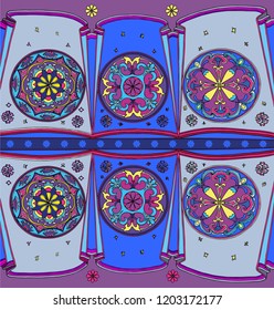 Abstract hand-drawn pattern. Decorative stylized floral seamless pattern. Richly decorated decorations.Geometric Doodle colorful seamless texture