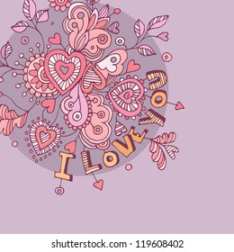 abstract hand-drawn pattern, Invitation card , I love you