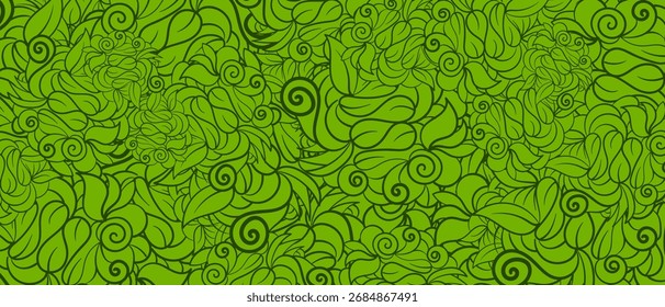 padrão de desenho à mão abstrato, ondas e curvas. Fundo verde